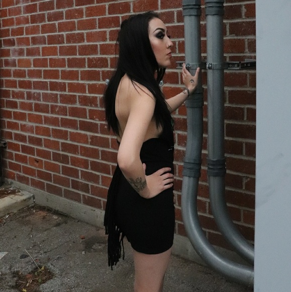 FINALMETALLICA HALTER FRINGE TSHIRT DRESS - Picture 4 of 4